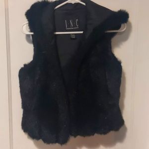 Vintage faux fur vest with hood!